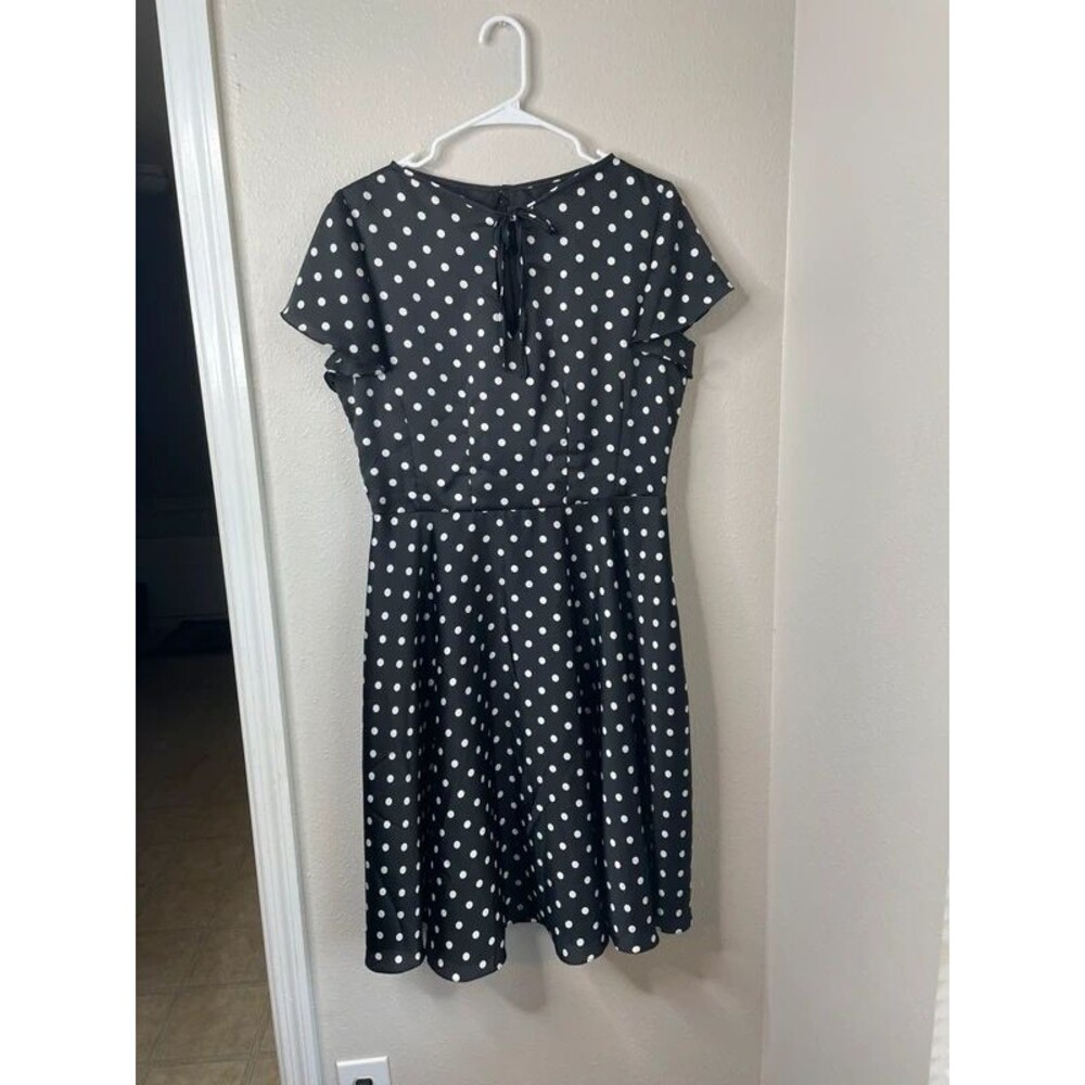 Unique Vintage Black & White Polka Dot Fit & Flare Midi Dress XL